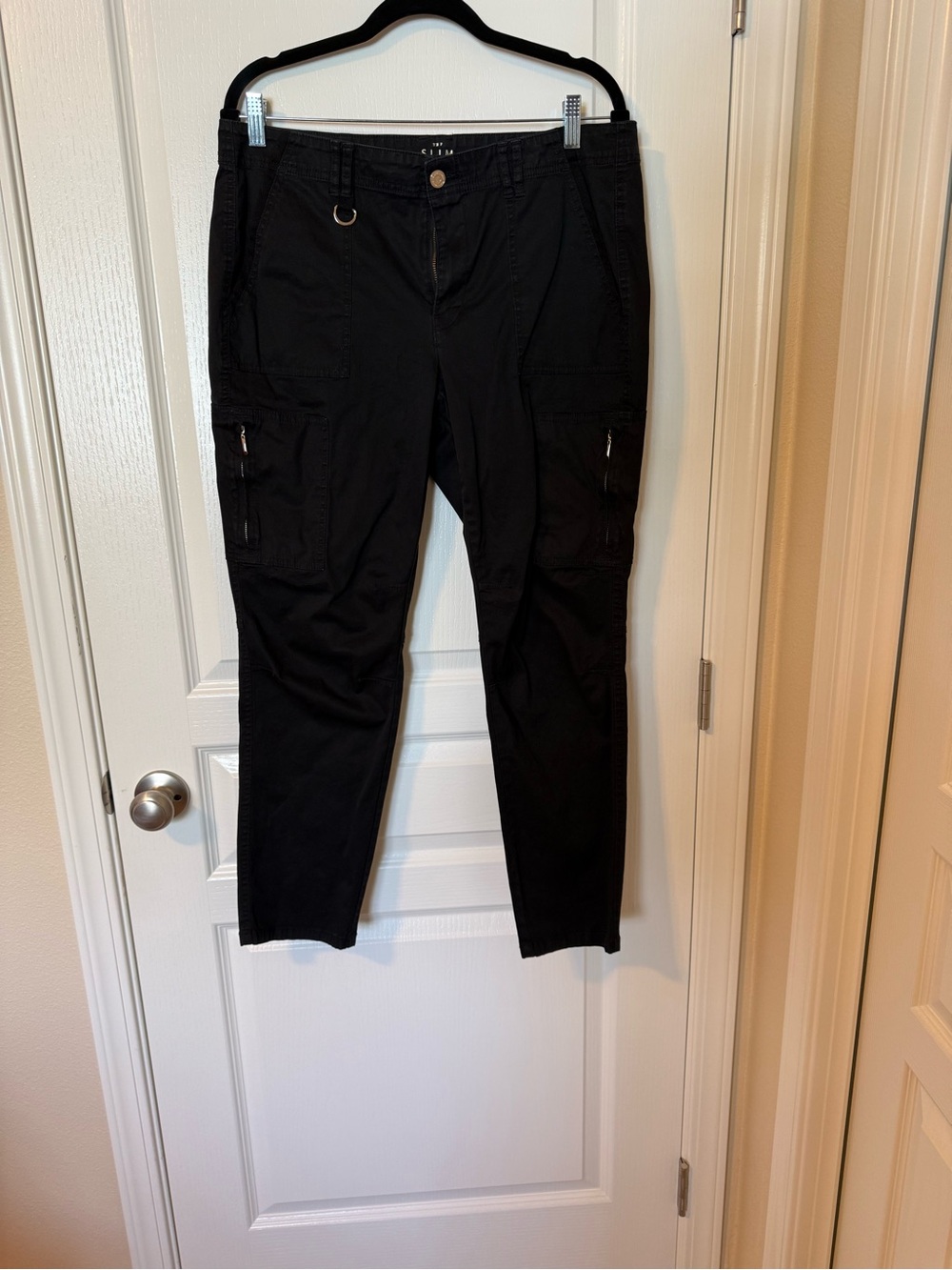 White House Black Market Black Cropped Cargo Pants with Ring Detail